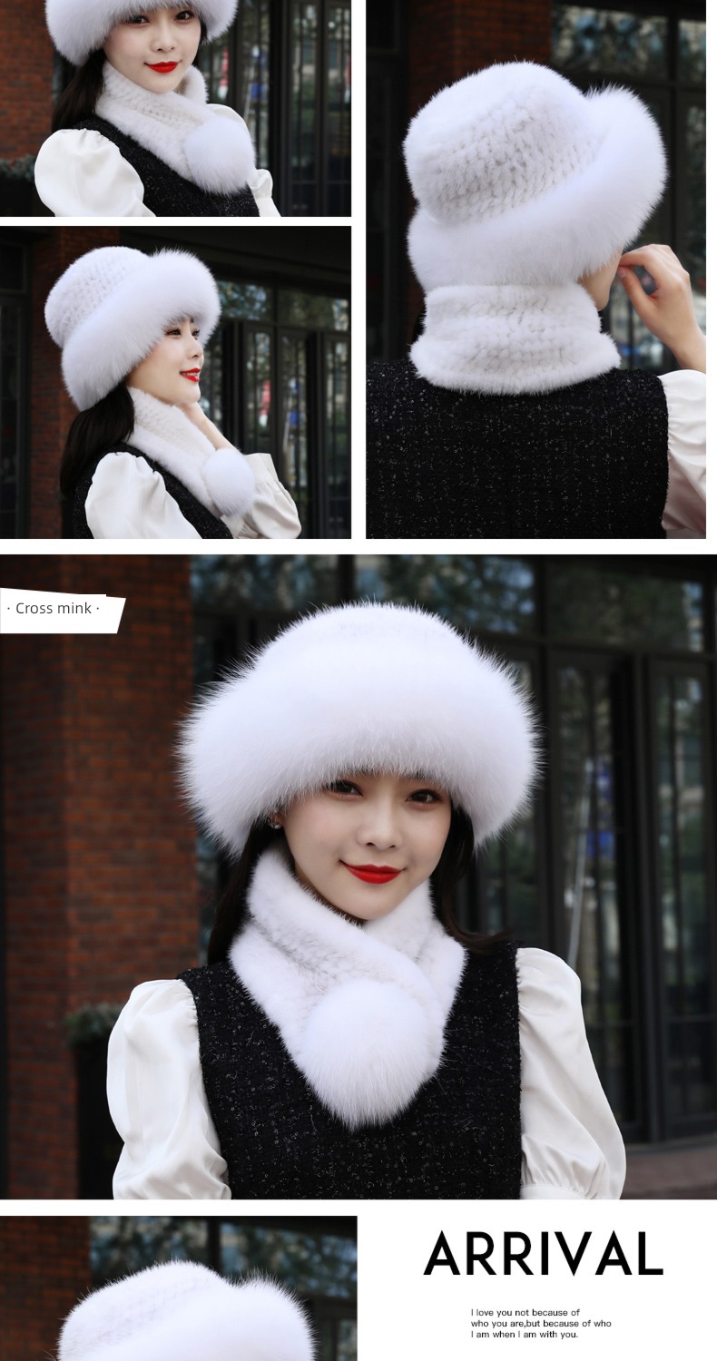 Lei Xuan weave Fox  Mink skin female suit Hat