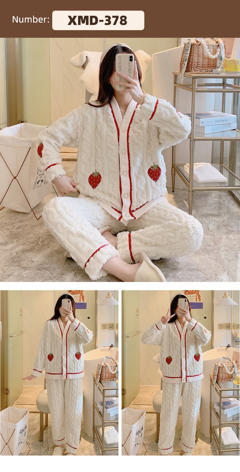 Flannel female Autumn and winter Long sleeve thickening Sweet pajamas