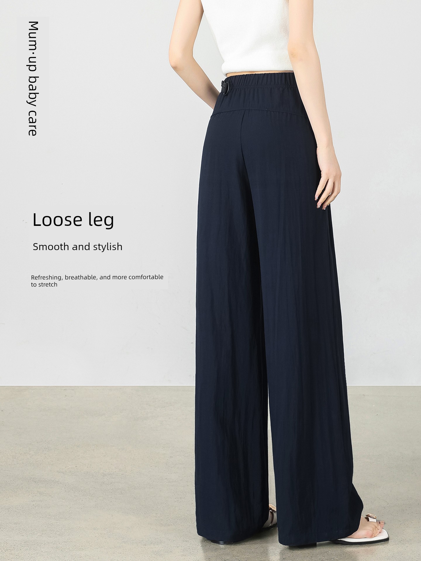 Maternity Premium Wide-Leg Pants Summer Thin Lyocell Cool Linen Casual Pants Ice Silk Draped Maternity Trousers — 4