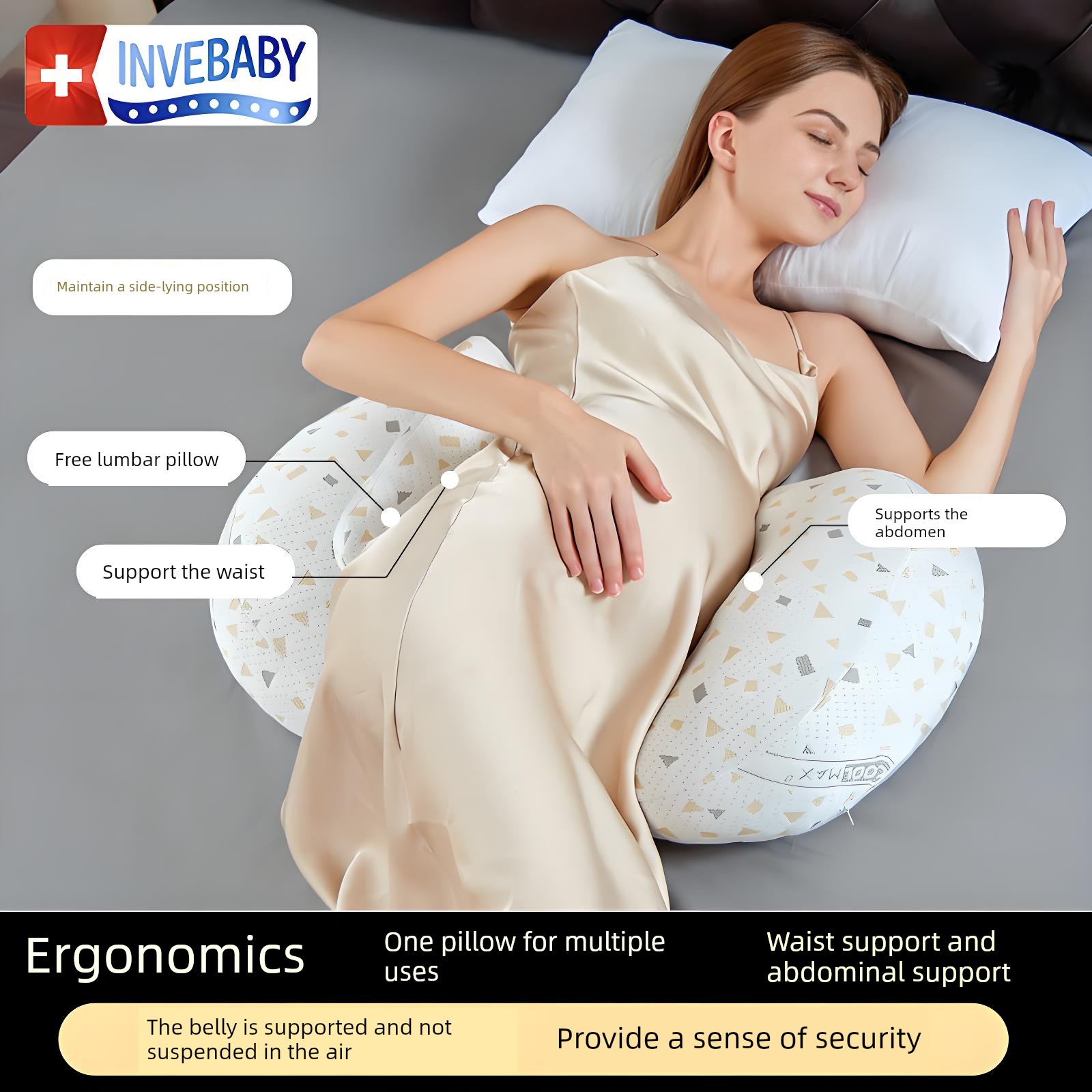 Invebaby Pregnancy Pillow, Waist Support and Abdominal Support Side Sleeping Pillow, Essential U-Shaped Pillow for Pregnant Women, Side Sleeping Pillow — 5