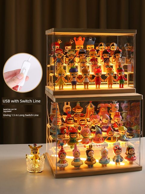 Blind box storage display rack with light dustproof doll display cabinet suitable for Pop Mart storage box figure display box