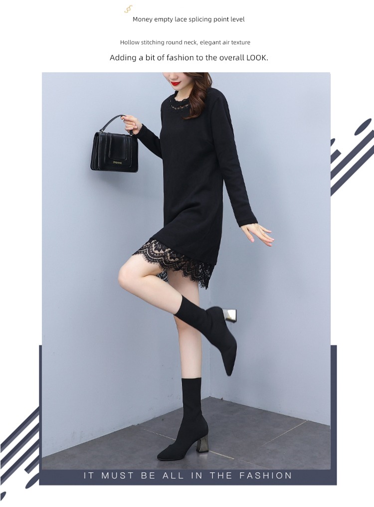 Lace stitching easy Show thin Cover meat knitting Dress