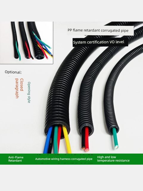 PP flame retardant corrugated pipe threading hose electrician wire sheath pipe wire harness plastic temperature resistant open threaded pipe