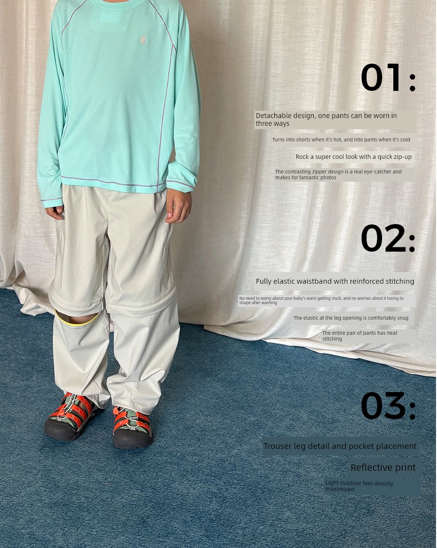 Yummyrocky One-Pants-Three-Wear Custom-Woven 3m Quick-Dry Color-Blocking Children's Detachable Sports Pants Summer Parachute Pants — 6