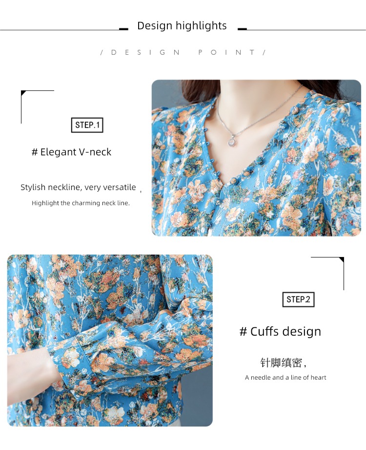 Women Long sleeve Early autumn Mature wind good-looking Chiffon shirt