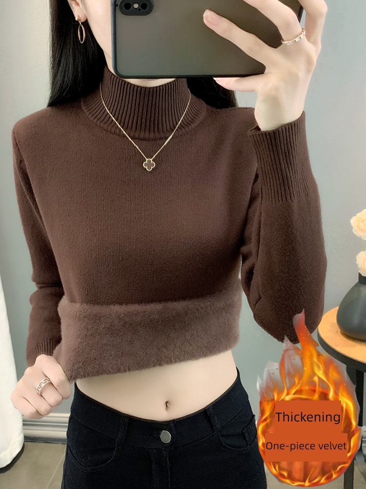 one Velvet Half high collar Autumn and winter Inner lap Self-cultivation sweater