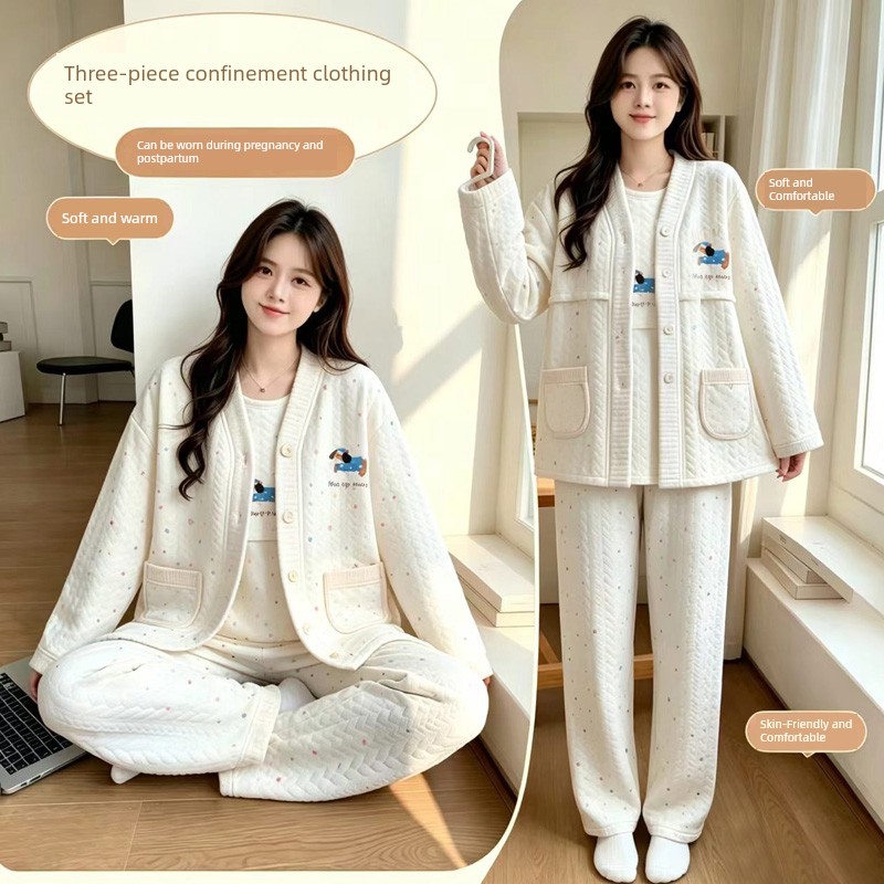 Postpartum Clothing Spring and Autumn Maternity Home Wear Set Plus Size Nursing Pajamas for Pregnant Women Summer — 3