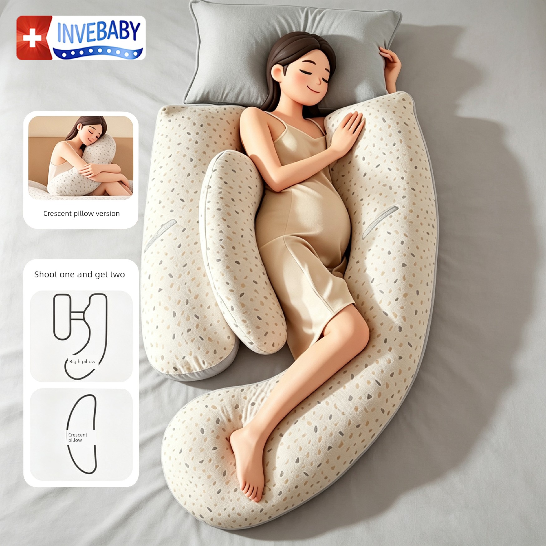 Invebaby Pregnancy Pillow for Waist Support, Side Sleeping, and Belly Support, Special Pillow for Sleeping during Pregnancy, Gift — 1