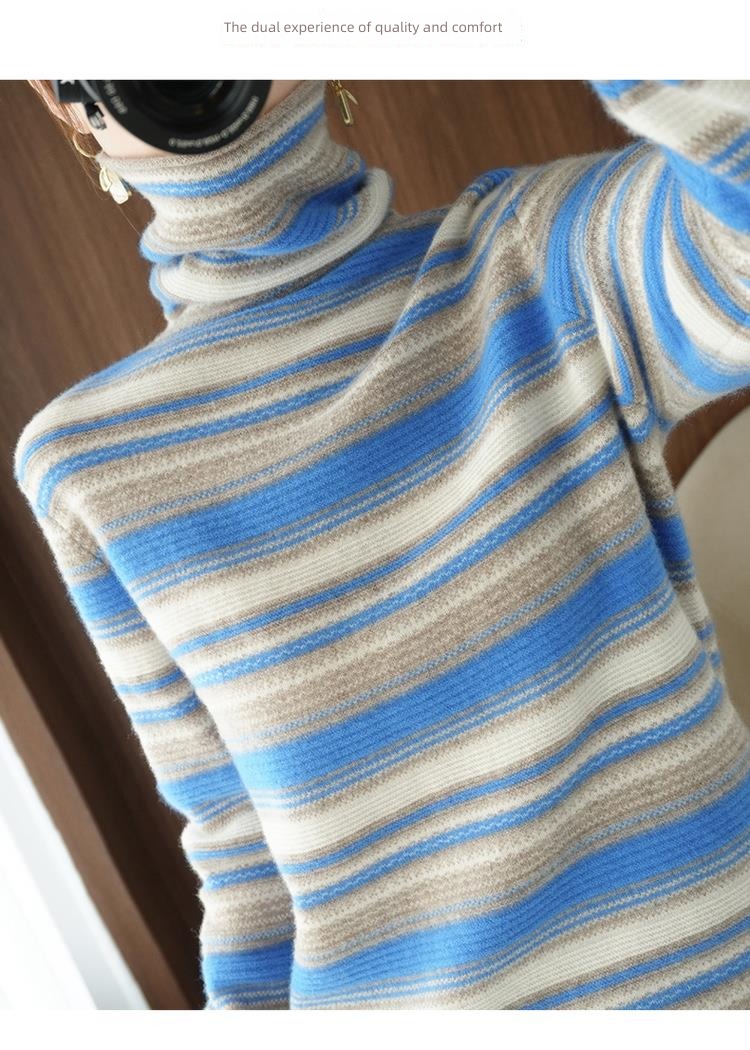 Cashmere Heap High collar female jacket stripe Sweater