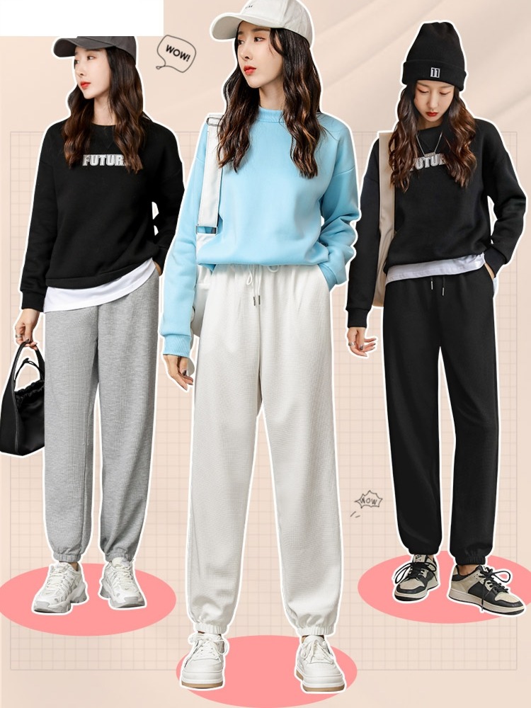 NGGGN Spring, autumn and winter Plush leisure time grey Sports pants