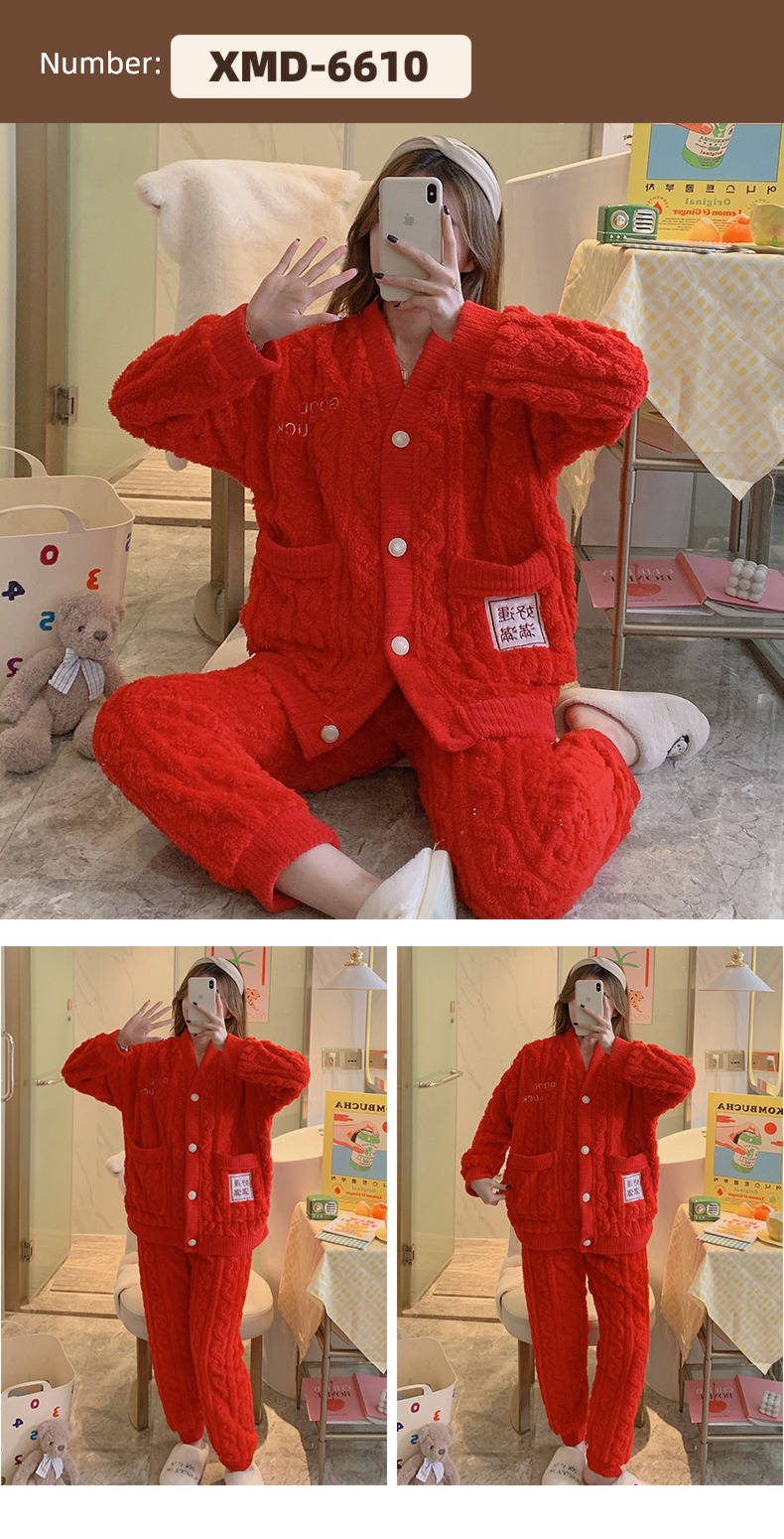 Flannel female Autumn and winter Long sleeve thickening Sweet pajamas