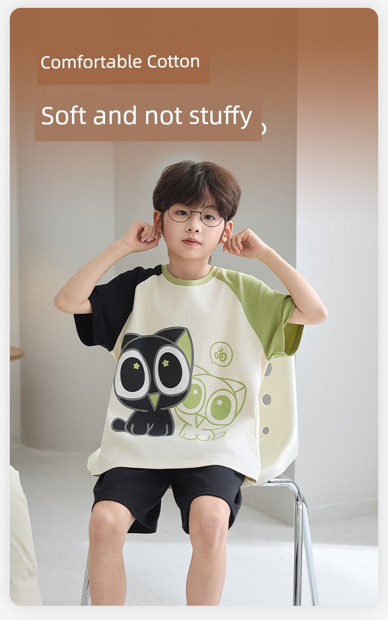 Boys' Summer Pajamas, Thin Pure Cotton Short-Sleeve, for Older Children, 2026 New Model, All-Cotton for Boys and Teenagers — 15