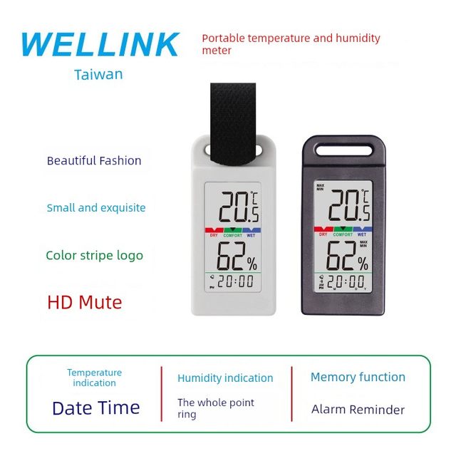 Portable mount meter outdoor household temperature and humidity meter camping mountaineering vehicle thermometer mini clock temperature and humidity meter