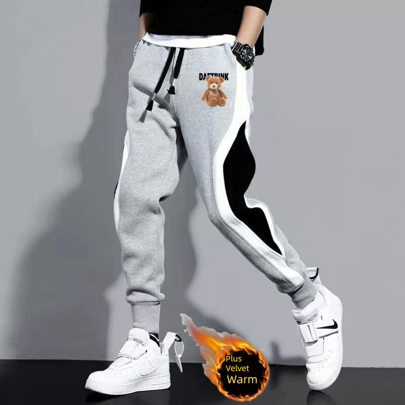 Bundle leg Chaopai leisure time Autumn and winter Plush thickening sweatpants