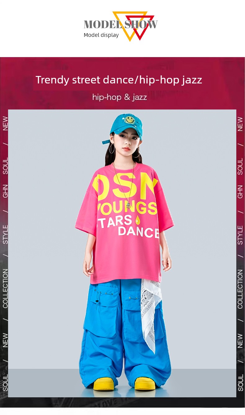 Street Dance Children's Trendy Clothing Summer Dopamine Kids Hiphop Stage Performance Outfits Boys and Girls Street Performance Costumes — 7
