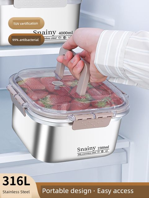 不锈钢保鲜盒316食品级带盖手提冰箱专用冷冻收纳密封方盒子饭盒