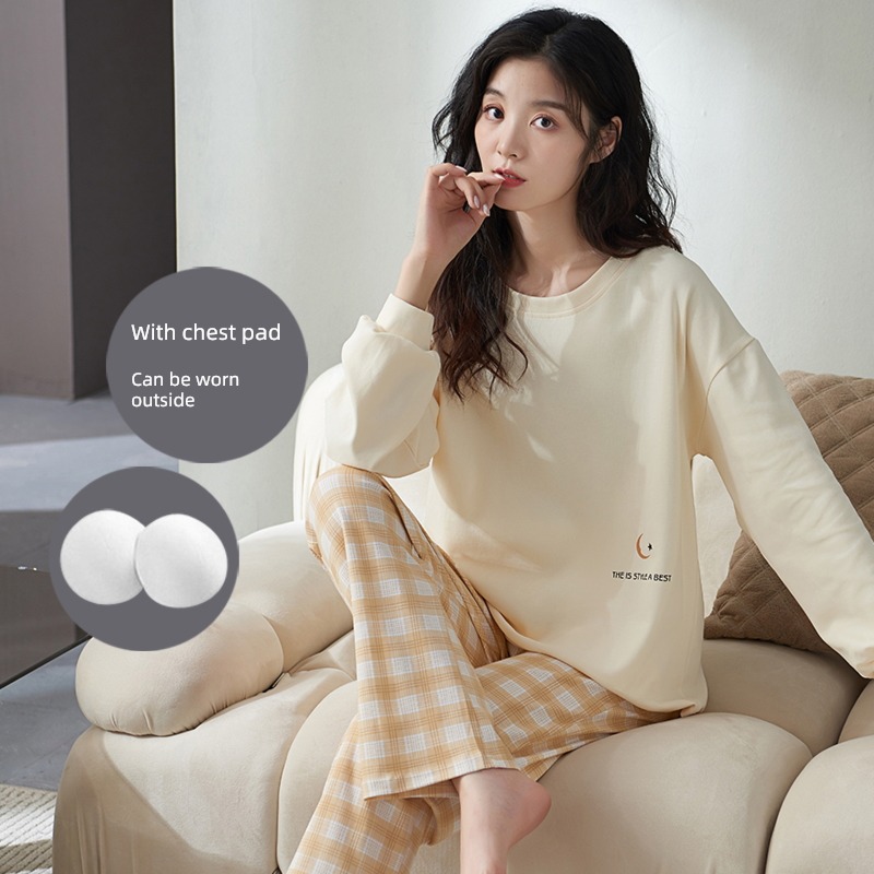 With chest pad autumn pure cotton female Big size senior pajamas