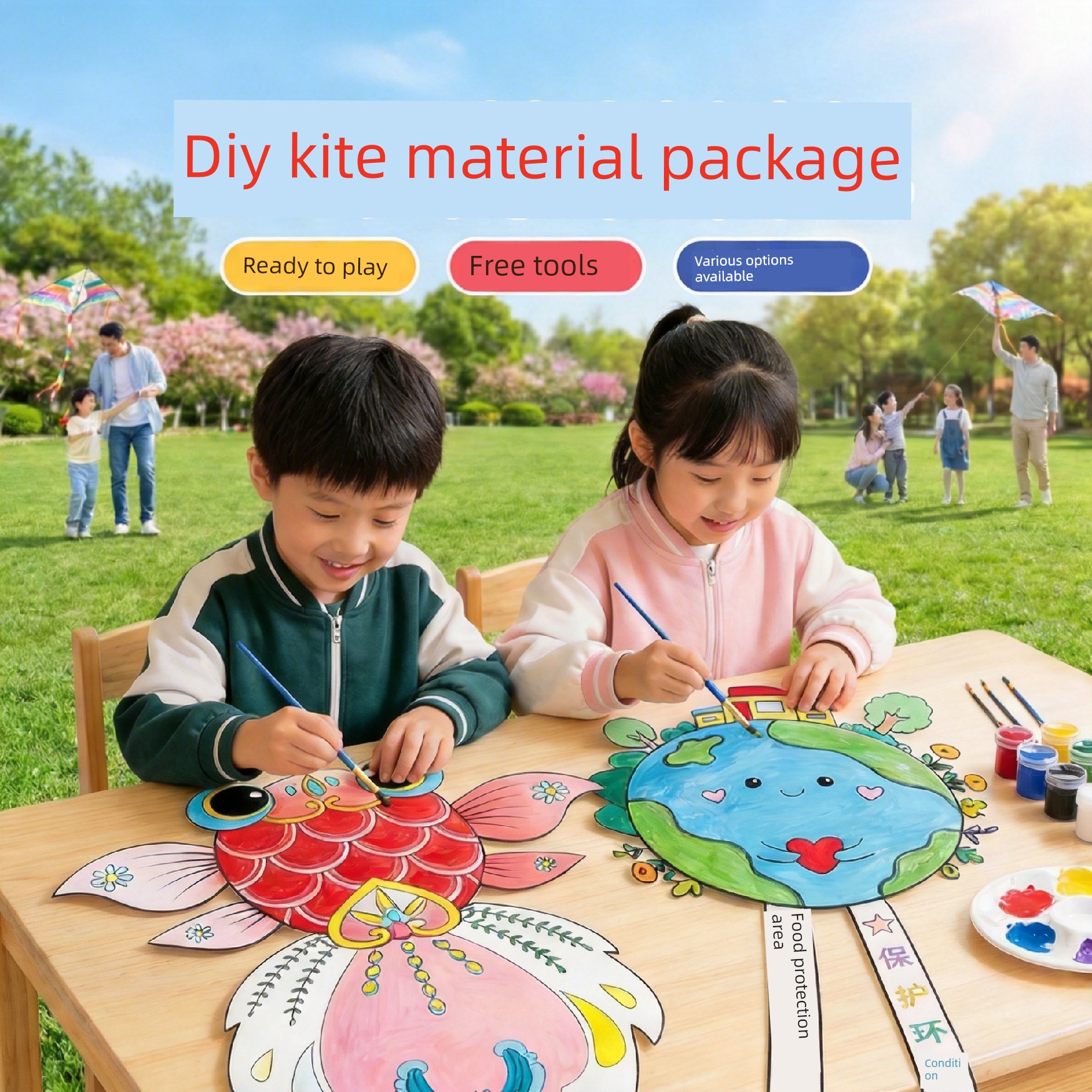 Children's DIY Kite Making Kit, Semi-Finished Materials, Hand-Painted and Coloring Teaching Materials for Kindergarten