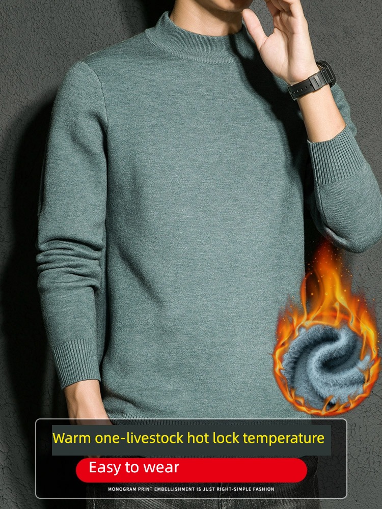 Half high collar sweater male winter Plush thickening keep warm Lay a foundation Sweater 2022 new pattern Autumn clothes Inner lap Put on your clothes