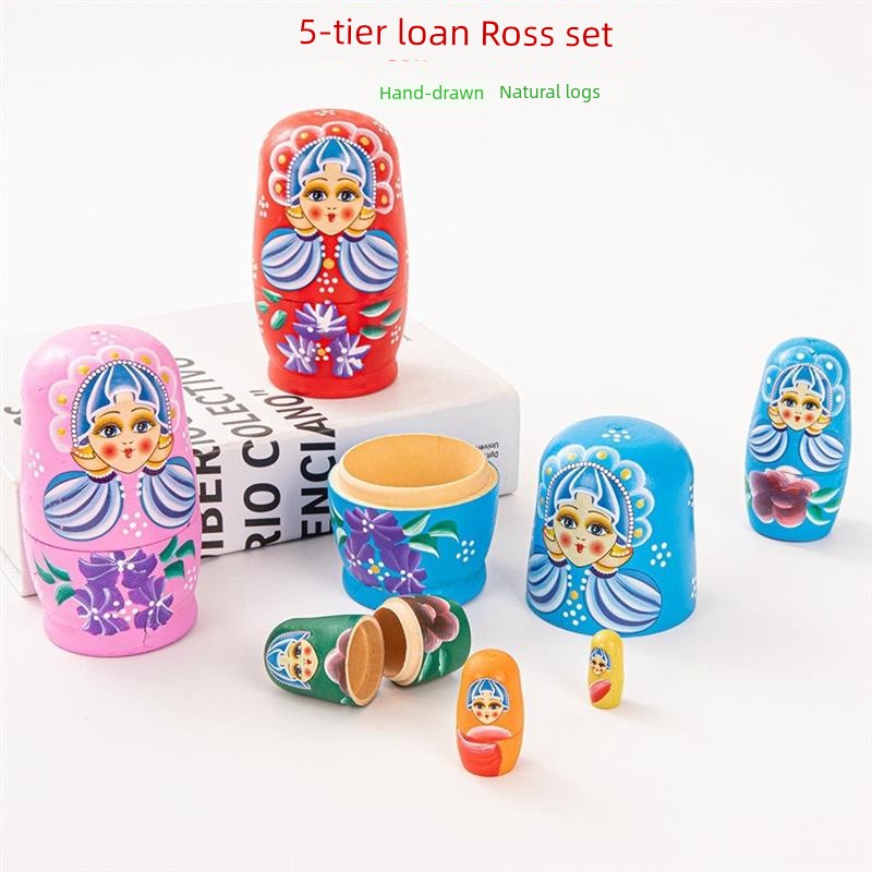 Exquisite Russian Matryoshka Dolls, Hand-Painted, Air-Dried Basswood, 5-Layer Children's Toy, Gift, Decorative Item, Official Flagship Store