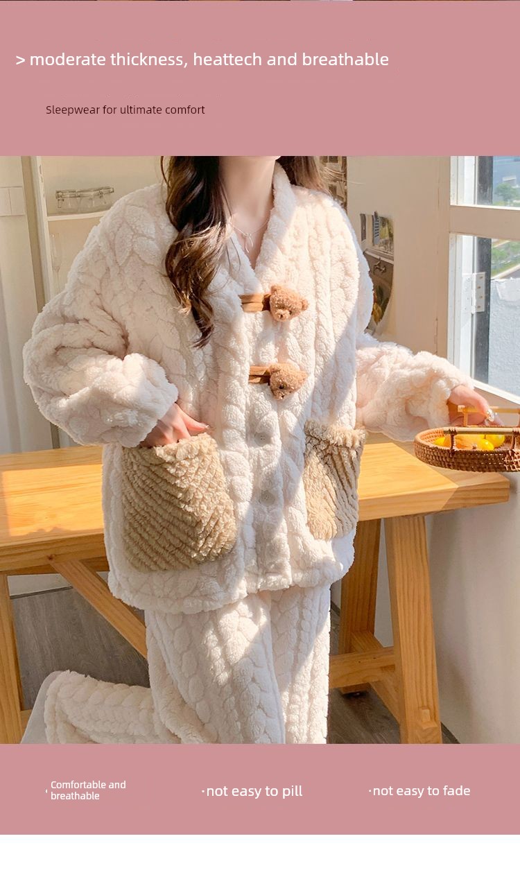 2026 Coral Fleece Maternity Pajamas Winter Postpartum Large Size Nursing Warm Thickened Homewear for Pregnant Women — 12