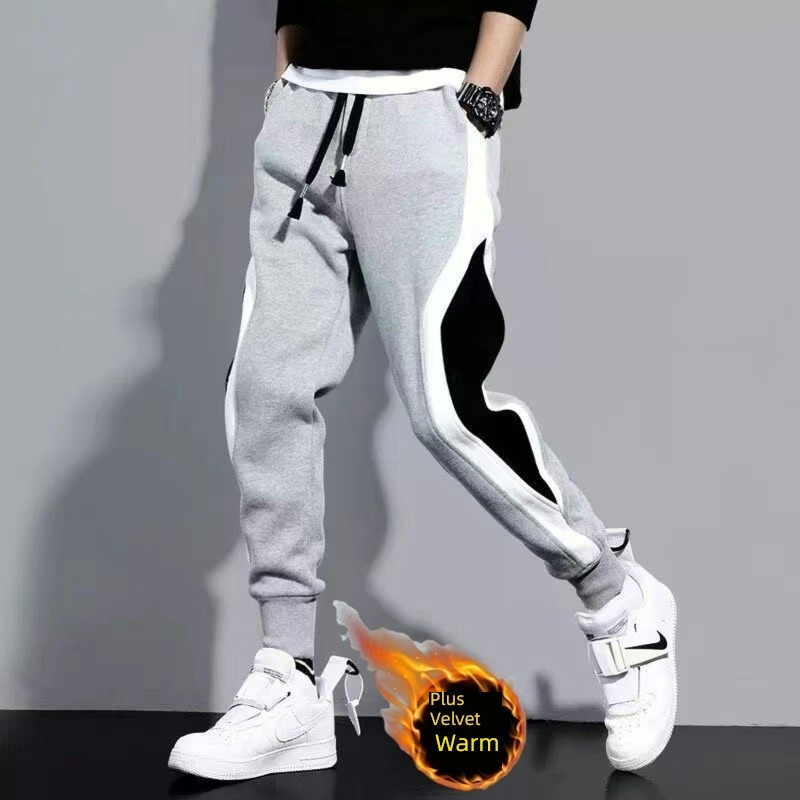 Bundle leg Chaopai leisure time Autumn and winter Plush thickening sweatpants
