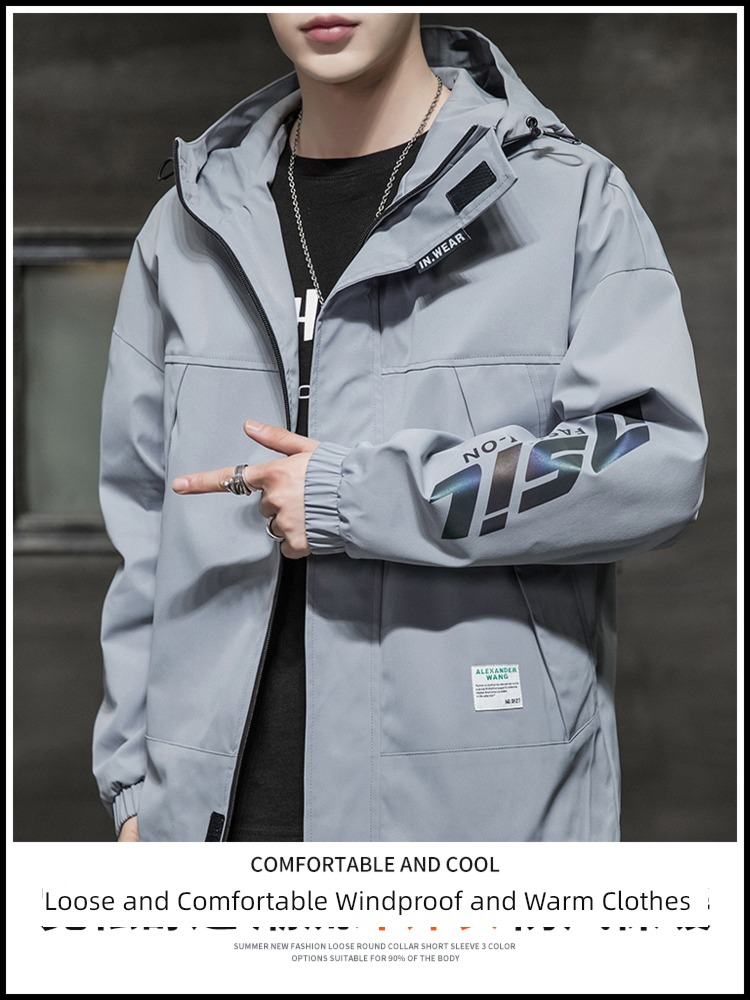 grey leisure time motion Hooded winter Ruffian handsome loose coat