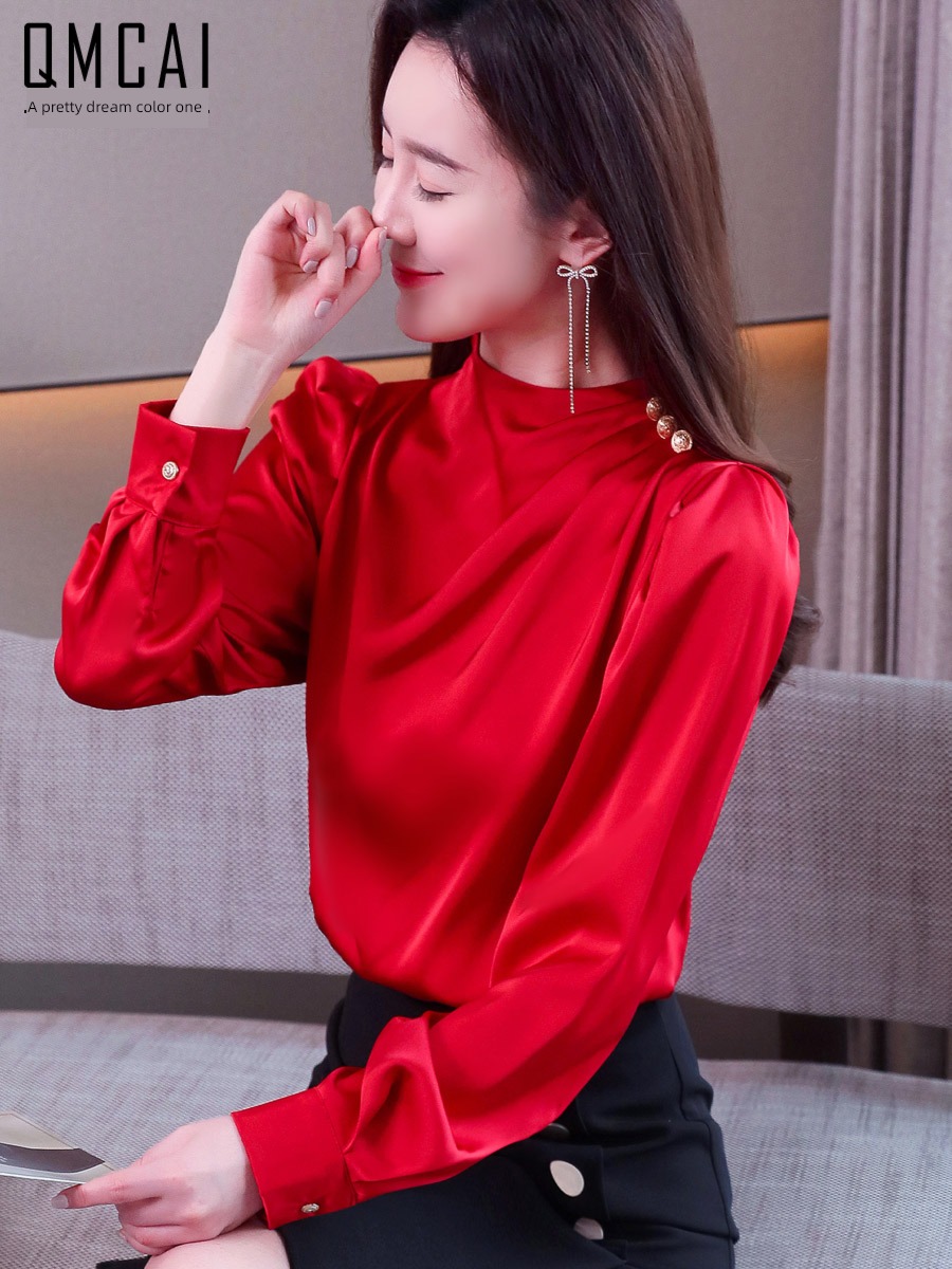 Satin shirt Long sleeve high-grade womanliness jacket acetic acid