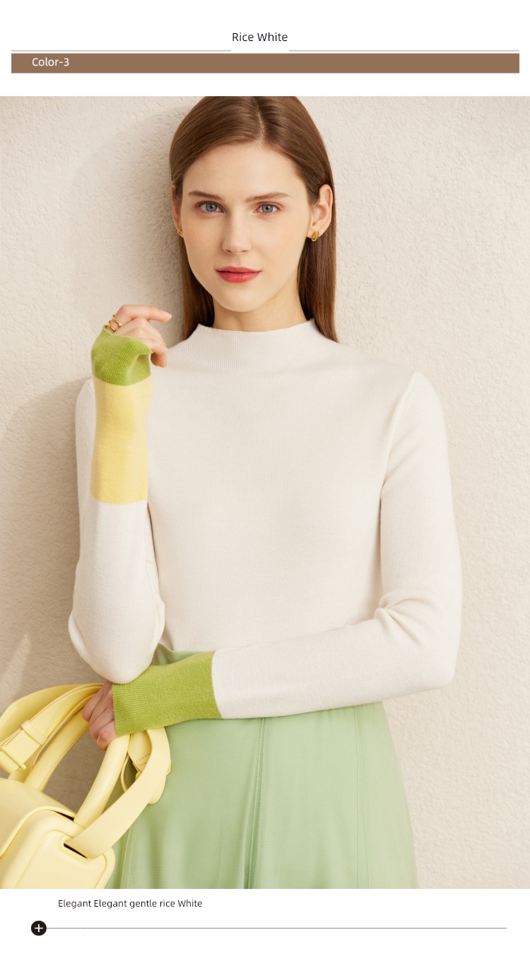 Amii2022 Half high collar Color contrast Cuff Sweater