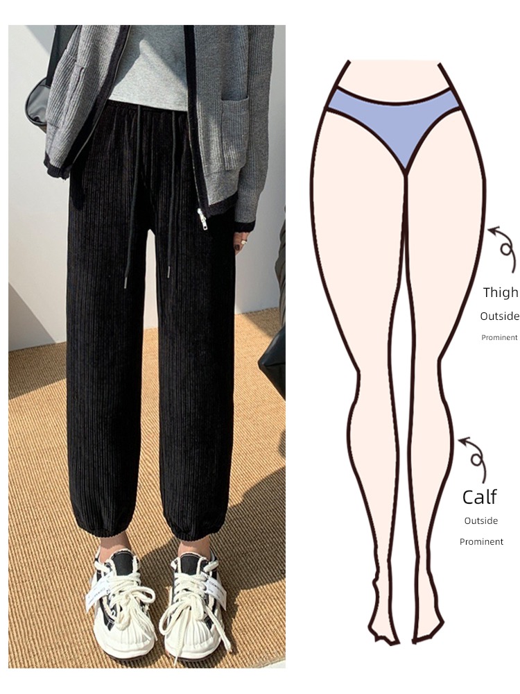 chenille  Tie one's feet Haren pants High waist corduroy Haren pants leisure time trousers female Autumn and winter Ninth pants 2022 new pattern