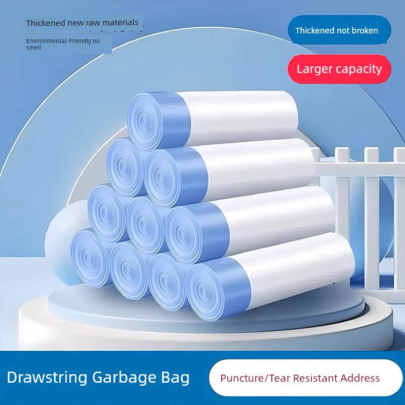 Thickened Drawstring Garbage Bag For Home Portable Large White Portable Automatic Enclosure Kitchen Cleaning Plastic Bag