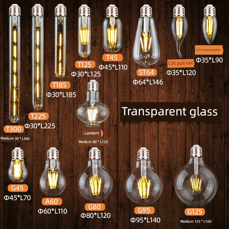 Edison LED Bulb E27 Screw Retro Lamp Silk Imitation Tungsten Wire Warm Light Yellow Light Energy Saving Super Bright Transparent Dragon Ball