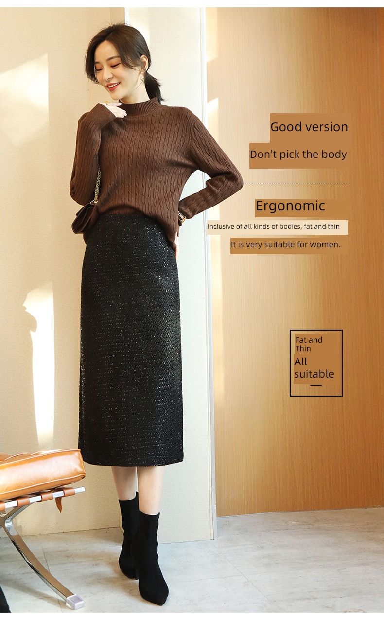 Little fragrance Korean version Medium and long term Sequins Straight cylinder skirt