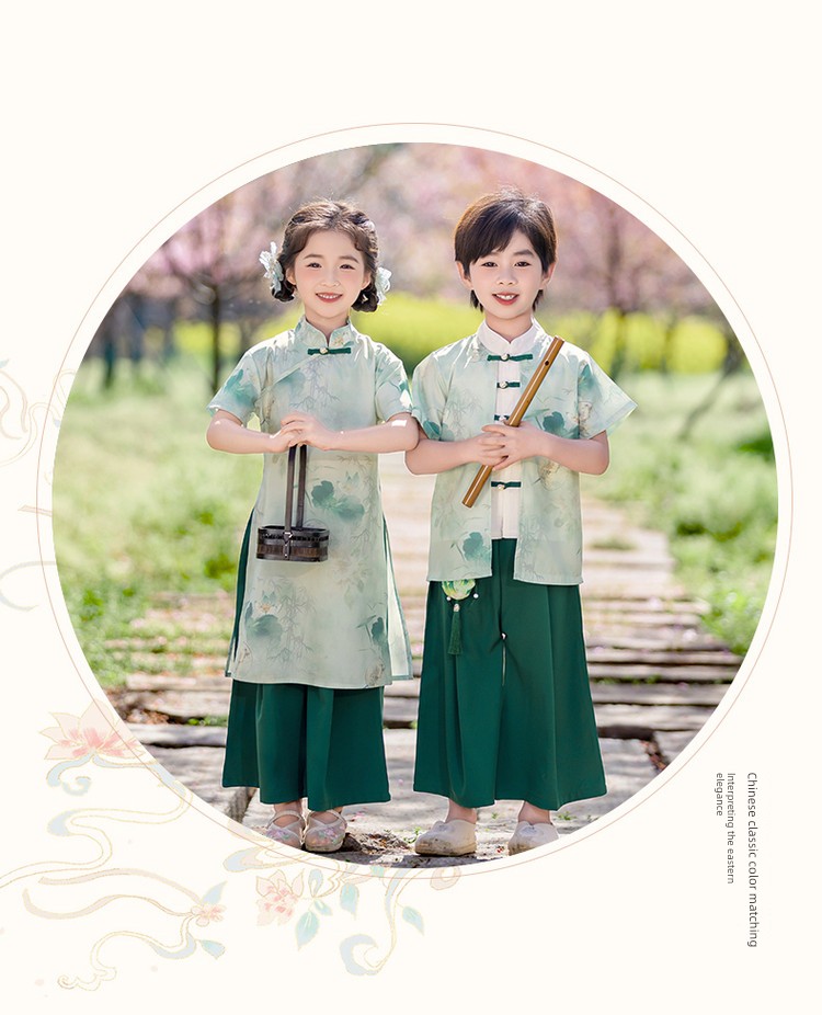 Boys and Girls Baby Spring Mountain Lotus Hanfu Ancient Style Kindergarten Performance Costume Tang Suit Chinese Style Poetry Recitation Performance Outfit — 5