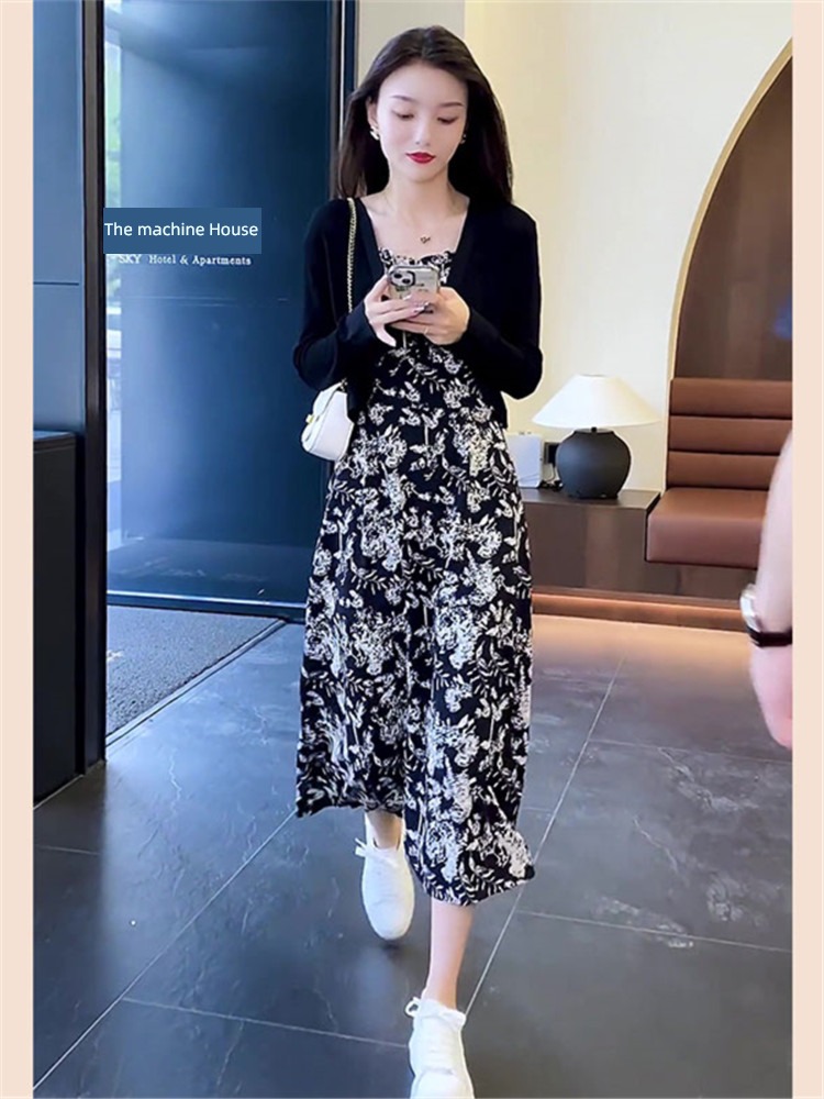 Autumn and winter temperament Goddess braces skirt knitting Cardigan