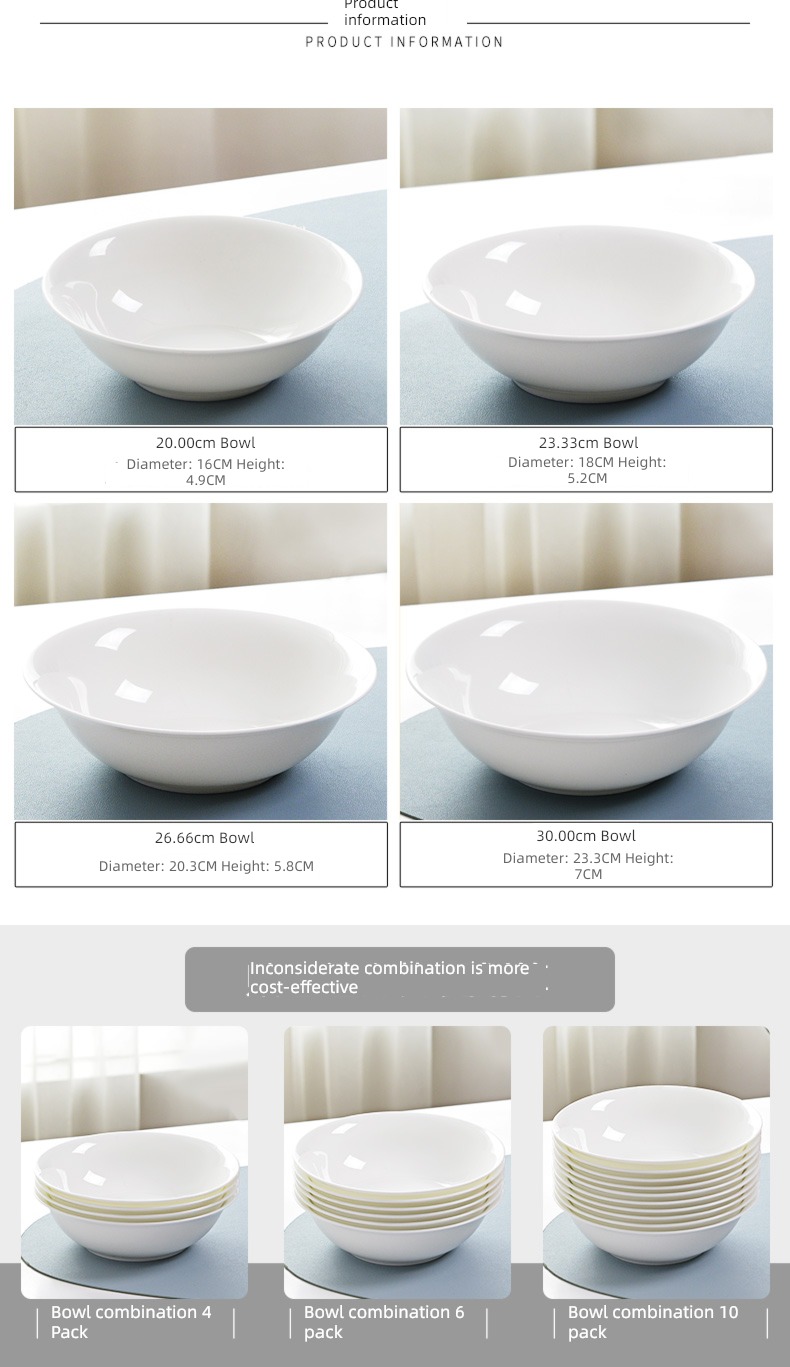 ceramics Pure white 6 / 7 / 8 inch Ramen bowl Bone China