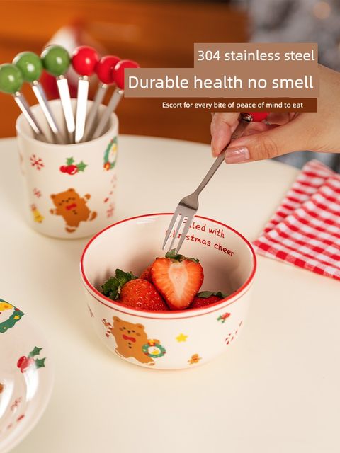 Modern Housewife Animal Party Fruit Fork Set Stainless Steel Fruit Sign Household High-end Children's Fork Storage Can