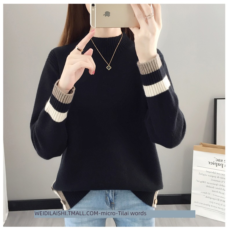 Half high collar easy Plush thickening knitting ma'am sweater