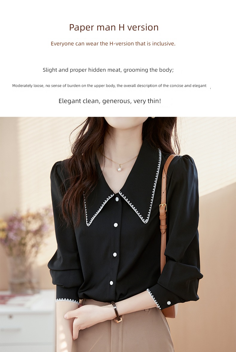 black Long sleeve Sense of design Early autumn Chiffon jacket shirt