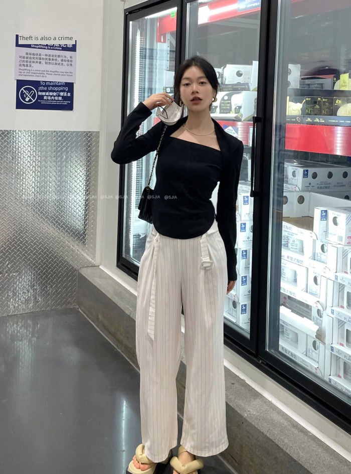 Autumn and winter Irregular Show thin Cover your stomach Long sleeve T-shirt