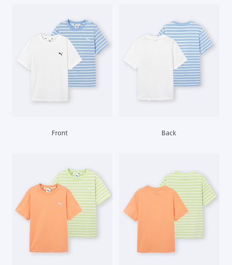 [Channel 2-Piece Set] Puma Children's Clothing 26 Kidsren's Short-Sleeved T-Shirt Fresh and Fashionable Pure Color Stripesd Sports T-Shirt — 34