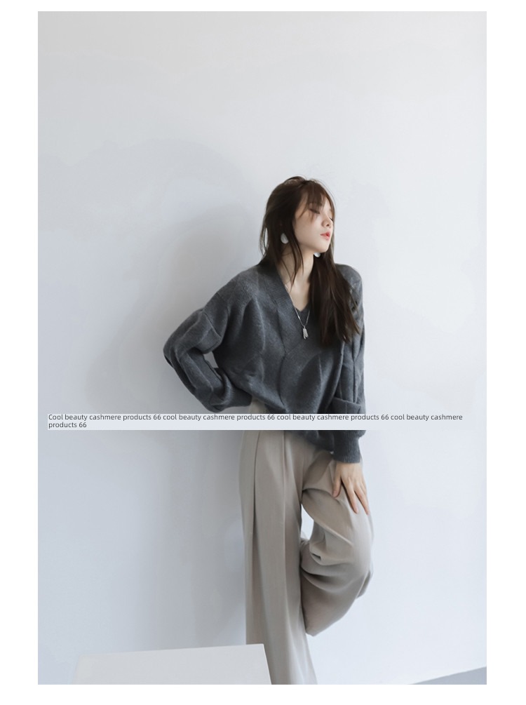 V-neck Twisted flower easy sweater have cash less than that is registered in the accounts pure Cashmere sweater