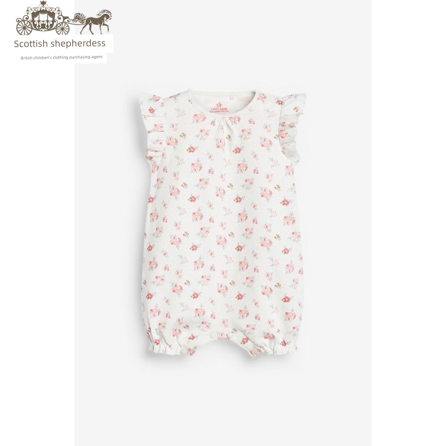 In-Stock Next Children's Clothing for Girls, Pink Floral Bird Print Sleeveless Short-Sleeve Romper Jumpsuit — 21