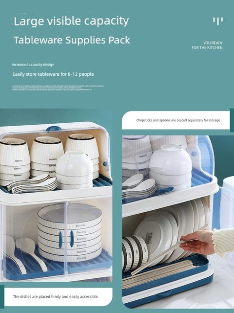 Kitchen bowl rack bowl and chopstick storage box with lid bowl and tableware box dish drain storage rack plastic cupboard household use
