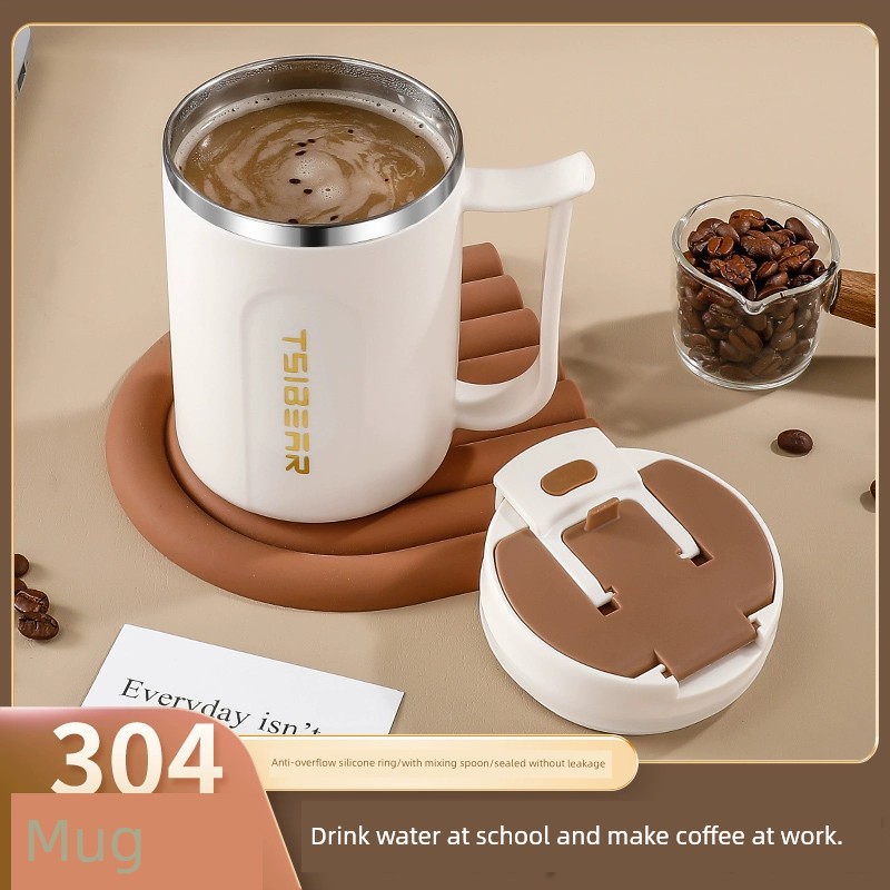 304不鏽鋼雙層咖啡杯防摔牛奶杯情侶水杯帶蓋隨手杯茶水杯馬克杯