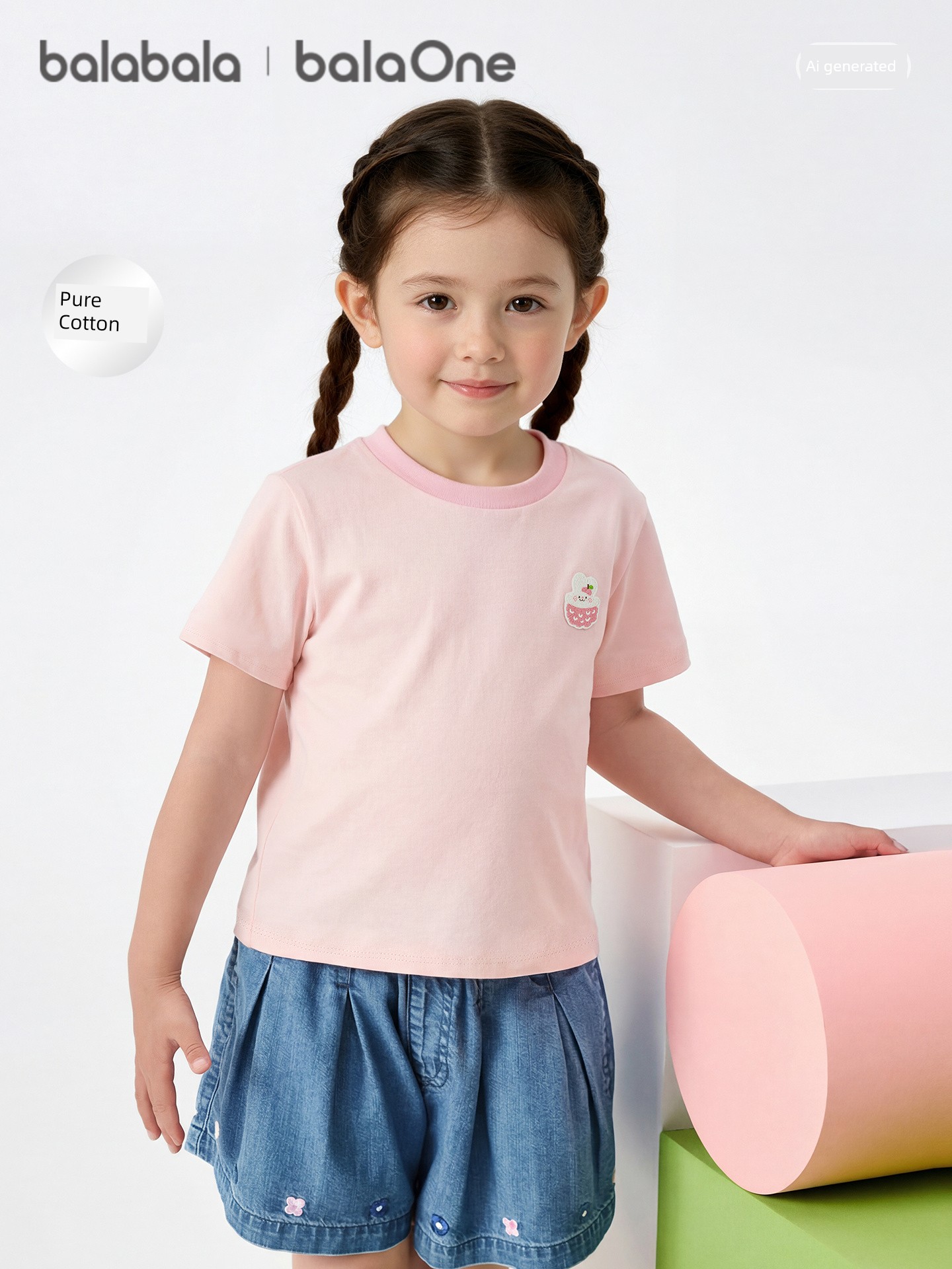 Balabala Short Sleeve 2024 New Arrival Contrast Color Children's Clothing — 2