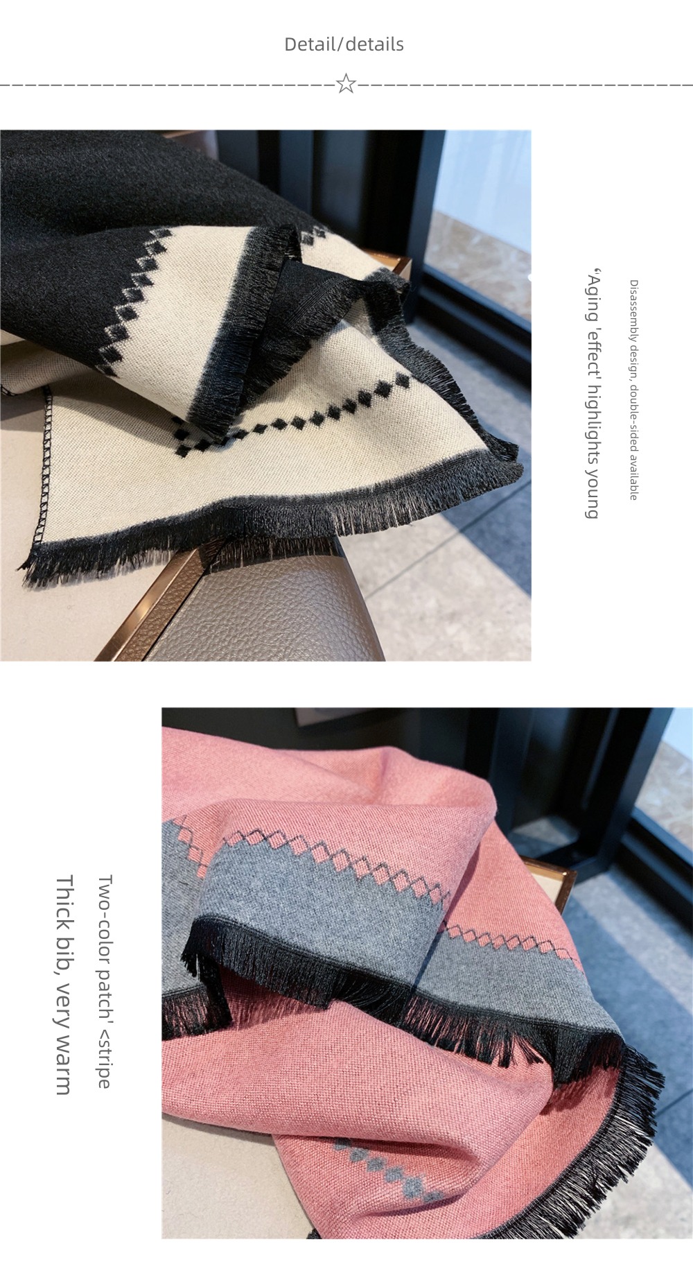 female Autumn and winter Simplicity atmosphere Color matching thickening two-sided scarf