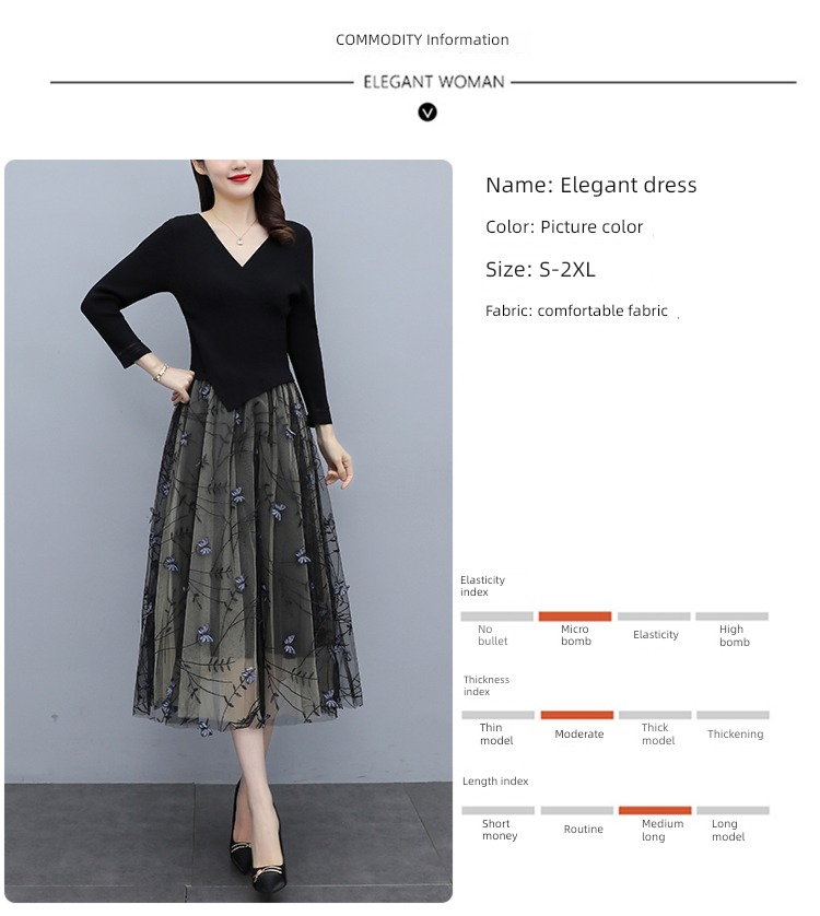 knitting Spring and Autumn V-collar fashion Lay a foundation Medium length skirt