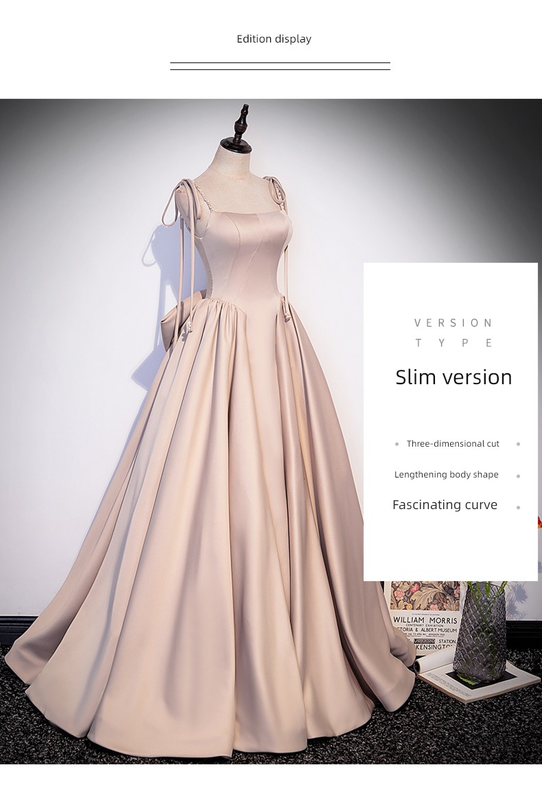 bow Evening dress female Advanced sense host French high-end atmosphere costume Bel Canto solo vocal music Art examination