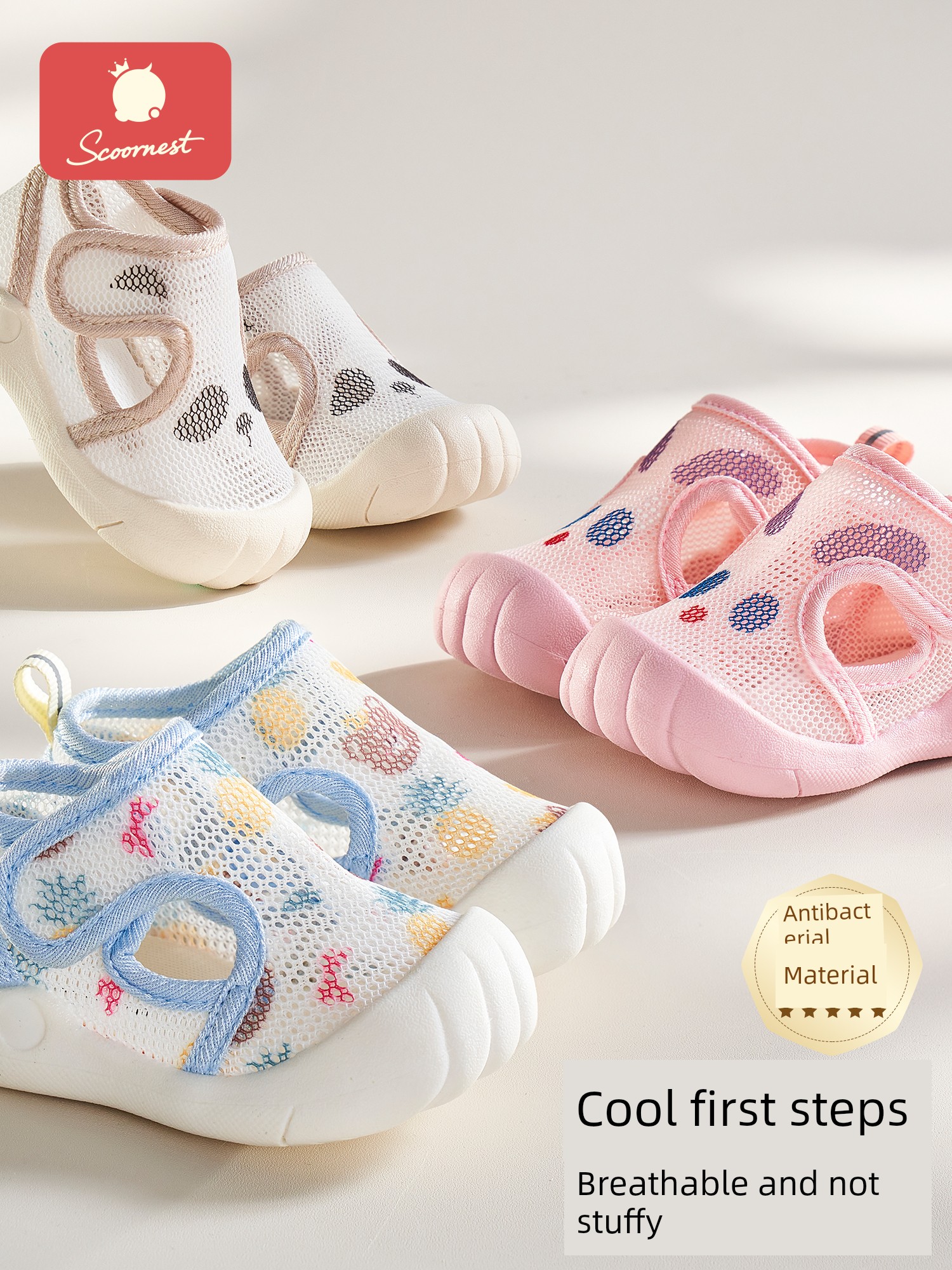 SCOORNEST Summer Men's 0-1-2 Years Old Soft Bottom Mesh Sandals